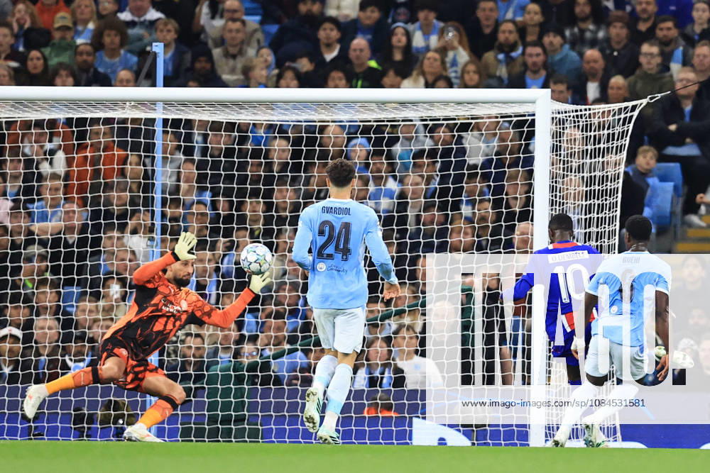 14th October 2026; Etihad Stadium, Manchester, England; UEFA Champions League Football, Manchester City versus Paris Saint Germain; Ousmane Dembele of Paris Saint Germain beats Manchester City goalkeeper Gianluigi Donnarumma to score for 0-2 after 15 minutes DavidxBlunsden