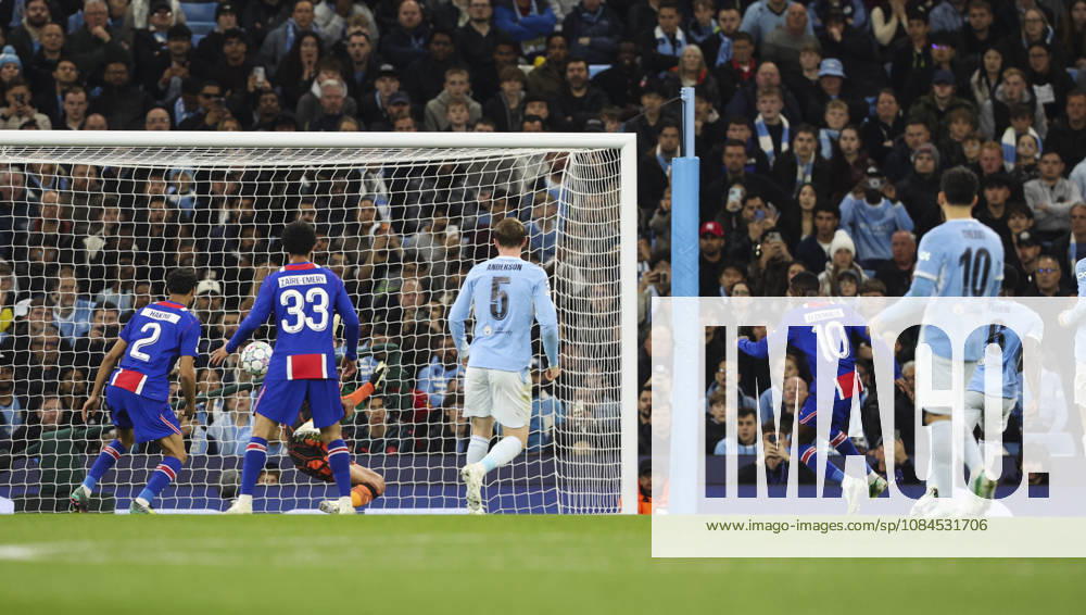 Manchester City v Paris, UEFA Champions League, League Stage 14.10.26 Manchester City v Paris, UEFA Champions League, League Stage Bradley Ormesher The Times Ousmane Dembélé of PSG scoring his teams 2nd goal
