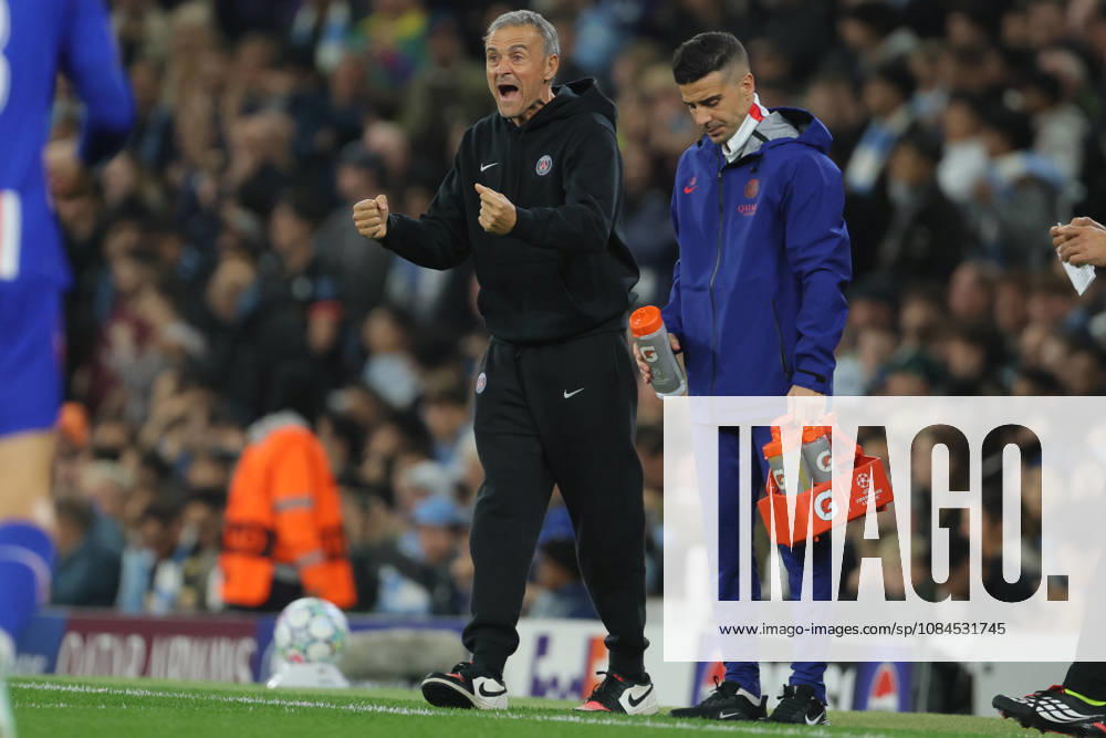 Manchester City v Paris Saint-Germain - UEFA Champions League 2026 27 League Phase MD2 Luis Enrique, head coach of Paris Saint-Germain reacts on the side line during the UEFA Champions League 2026 27 League Phase MD2 match between Manchester City and Paris Saint-Germain at City of Manchester Stadium on October 14, 2026 in Manchester, England. Manchester City of Manchester Stadium England United Kingdom