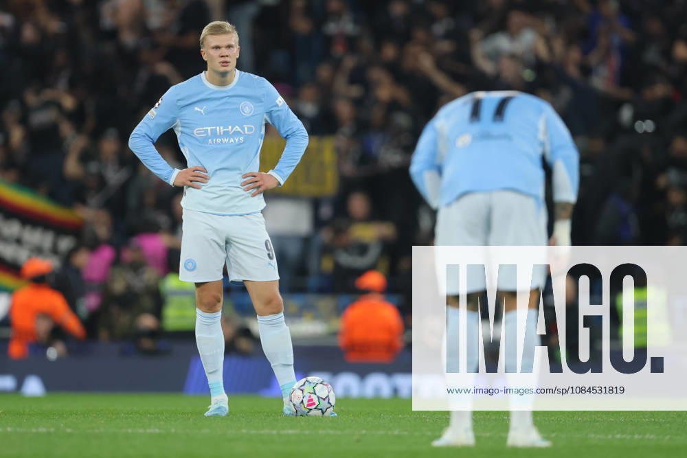 Manchester City v Paris Saint-Germain - UEFA Champions League 2026 27 League Phase MD2 Erling Haaland of Manchester City waits to kick off after going 1 down during the UEFA Champions League 2026 27 League Phase MD2 match between Manchester City and Paris Saint-Germain at City of Manchester Stadium on October 14, 2026 in Manchester, England. Manchester City of Manchester Stadium England United Kingdom