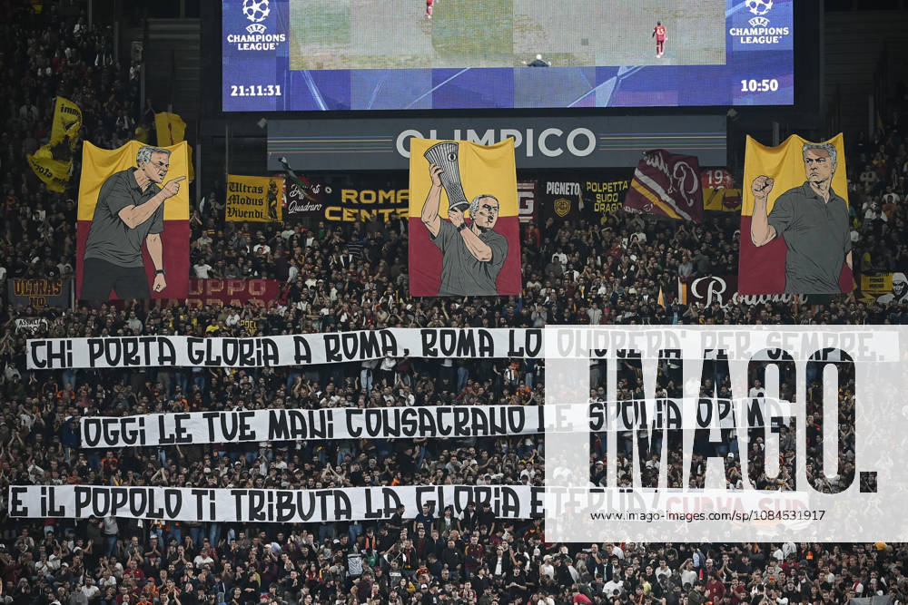 AS Roma v Real Madrid - UEFA Champions League ROME, ITALY, OCTOBER 14: The choreography of the Roma s supporters in honor of Real Madrid s head coach Jose Mourinho during the League phase of the UEFA Champions League football match between Roma and Real Madrid at the Olympic Stadium in Rome, Italy, on October 14, 2026. Isabella Bonotto Anadolu Rome Italy. Editorial use only. Please get in touch for any other usage.