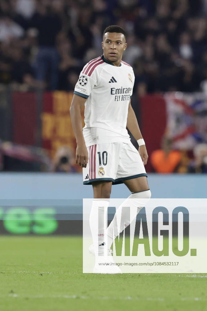 UEFA Champions League AS Roma vs Real Madrid Real Madrid s French forward Kylian Mbappe celebrates after scoring a goal of 1-1 during UEFA Champions League match between AS Roma vs Real Madrid at Olimpico stadium on October 14, 2026 in Rome, Italy. _BPH3273