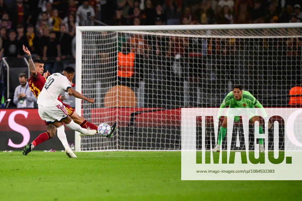 Kylian Mbappe of Real Madrid scores the goal of 1-1 during the UEFA Champions League 2026 2027 football match between AS Roma and Real Madrid at Stadio Olimpico in Rome (Italy), October 14, 2026. AndreaxStaccioli
