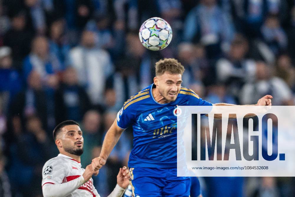 Peter Pokorny header during UEFA Champions league match , SK Slovan Bratislava - VFB Stuttgart , 14. october 2026, Tehelne pole Stadium, Bratislava, Slovakia