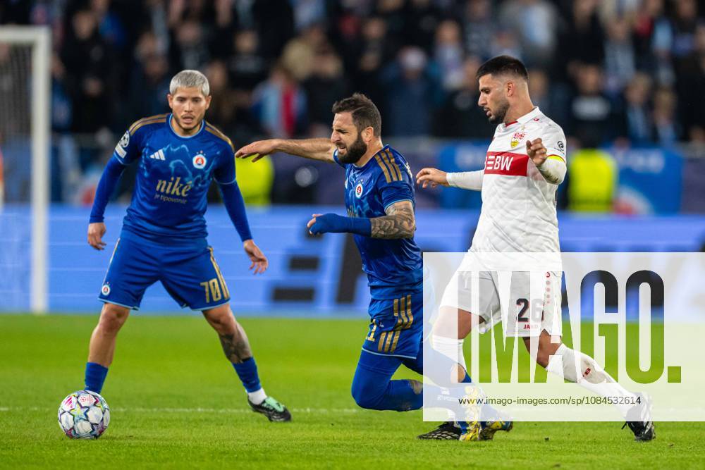 Tigran Barseghyn in a battle for the ball with Deniz Undav during UEFA Champions league match , SK Slovan Bratislava - VFB Stuttgart , 14. october 2026, Tehelne pole Stadium, Bratislava, Slovakia