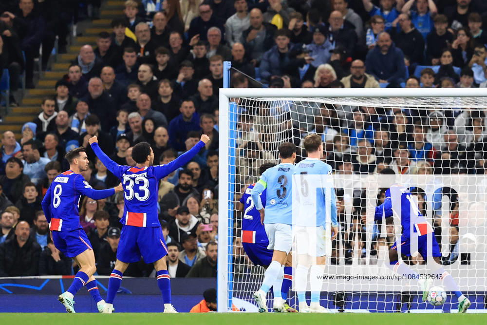 14th October 2026; Etihad Stadium, Manchester, England; UEFA Champions League Football, Manchester City versus Paris Saint Germain; Ousmane Dembele of Paris Saint celebrates after scoring for 0-2 after 15 minutes DavidxBlunsden