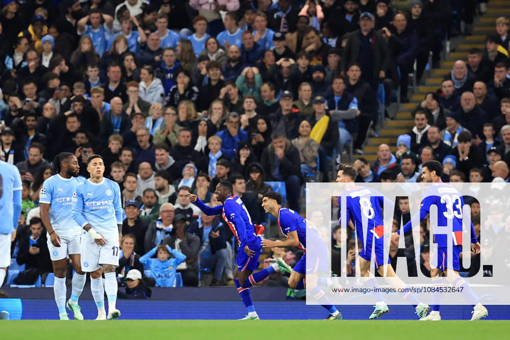14th October 2026; Etihad Stadium, Manchester, England; UEFA Champions League Football, Manchester City versus Paris Saint Germain; Ousmane Dembele of Paris Saint celebrates after scoring for 0-2 after 15 minutes DavidxBlunsden