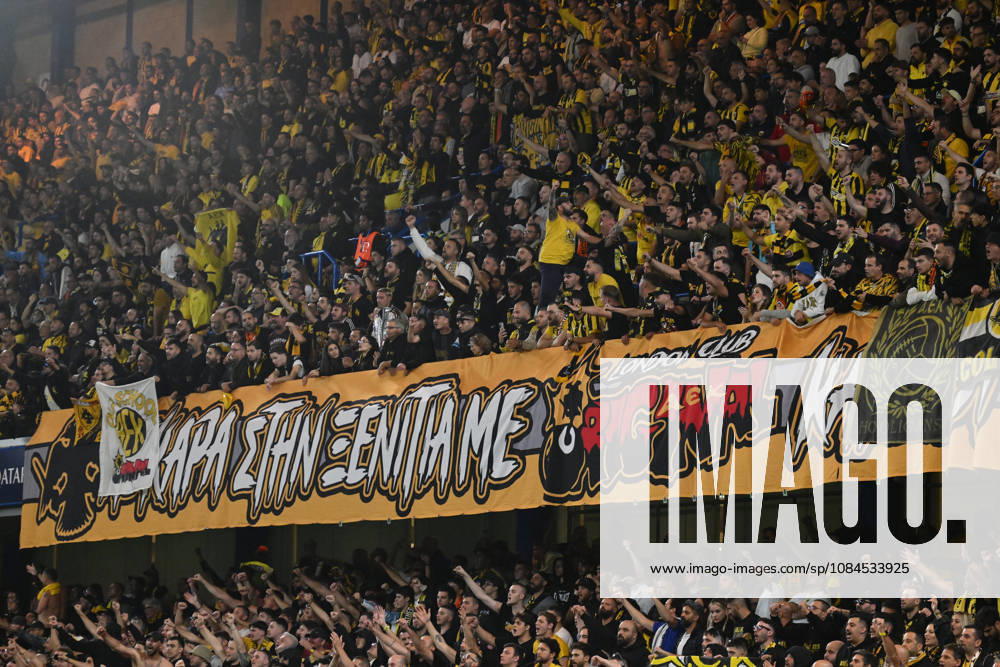 AEK fans during the UEFA Champions League 2026 27 League Phase MD2 match between FC Shakhtar Donetsk and AEK Athens at Stamford Bridge on October 14, 2026 in London, England. (Photo by Yaroslav Dunka Sports Press Photo)