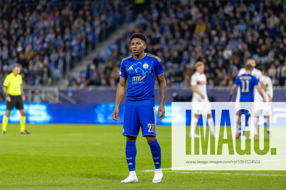 Cesar Blackman of SK Slovan Bratislava seen during UEFA Champions league League phase game between teams of SK Slovan Bratislava and VfB Stuttgart (Dominika Kortvelyesiova Ball Raw Images) Bratislava Tehelne Pole stadium Slovakia
