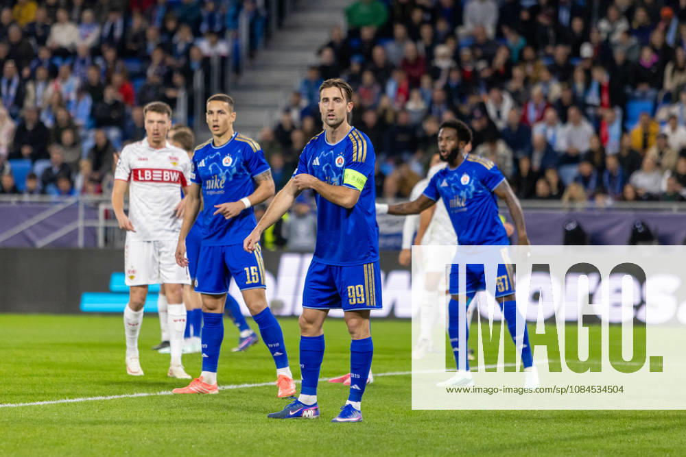 Andraz Sporar of SK Slovan Bratislava seen during UEFA Champions league League phase game between teams of SK Slovan Bratislava and VfB Stuttgart (Dominika Kortvelyesiova Ball Raw Images) Bratislava Tehelne Pole stadium Slovakia