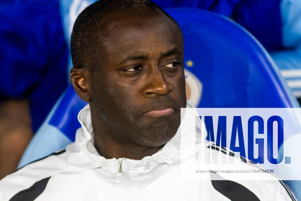 Head coach of SK Slovan Bratislava Yaya Toure seen during UEFA Champions league League phase game between teams of SK Slovan Bratislava and VfB Stuttgart (Dominika Kortvelyesiova Ball Raw Images) Bratislava Tehelne Pole stadium Slovakia