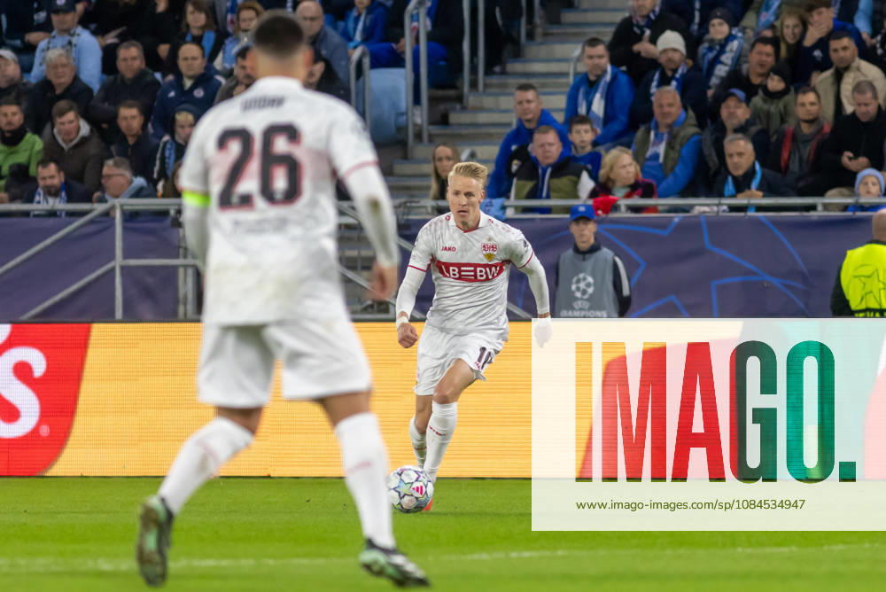 Chris Fuhrich of VfB Stuttgart seen during UEFA Champions league League phase game between teams of SK Slovan Bratislava and VfB Stuttgart (Dominika Kortvelyesiova Ball Raw Images) Bratislava Tehelne Pole stadium Slovakia