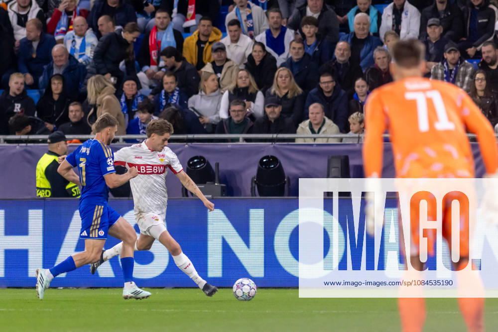 Peter Pokorny of SK Slovan Bratislava during UEFA Champions league League phase game between teams of SK Slovan Bratislava and VfB Stuttgart (Dominika Kortvelyesiova Ball Raw Images) Bratislava Tehelne Pole stadium Slovakia