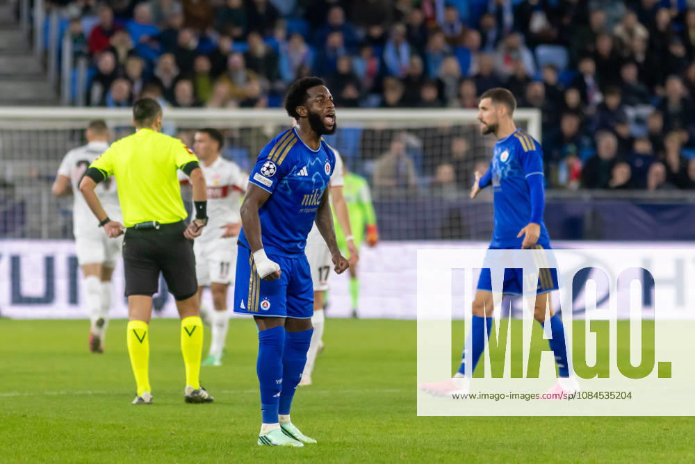 Sandro Cruz of SK Slovan Bratislava seen during UEFA Champions league League phase game between teams of SK Slovan Bratislava and VfB Stuttgart (Dominika Kortvelyesiova Ball Raw Images) Bratislava Tehelne Pole stadium Slovakia