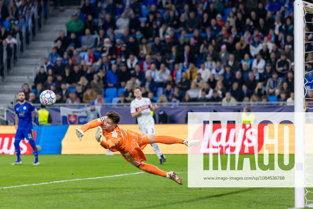 Dominik Takac of SK Slovan Bratislava seen during UEFA Champions league League phase game between teams of SK Slovan Bratislava and VfB Stuttgart (Dominika Kortvelyesiova Ball Raw Images) Bratislava Tehelne Pole stadium Slovakia