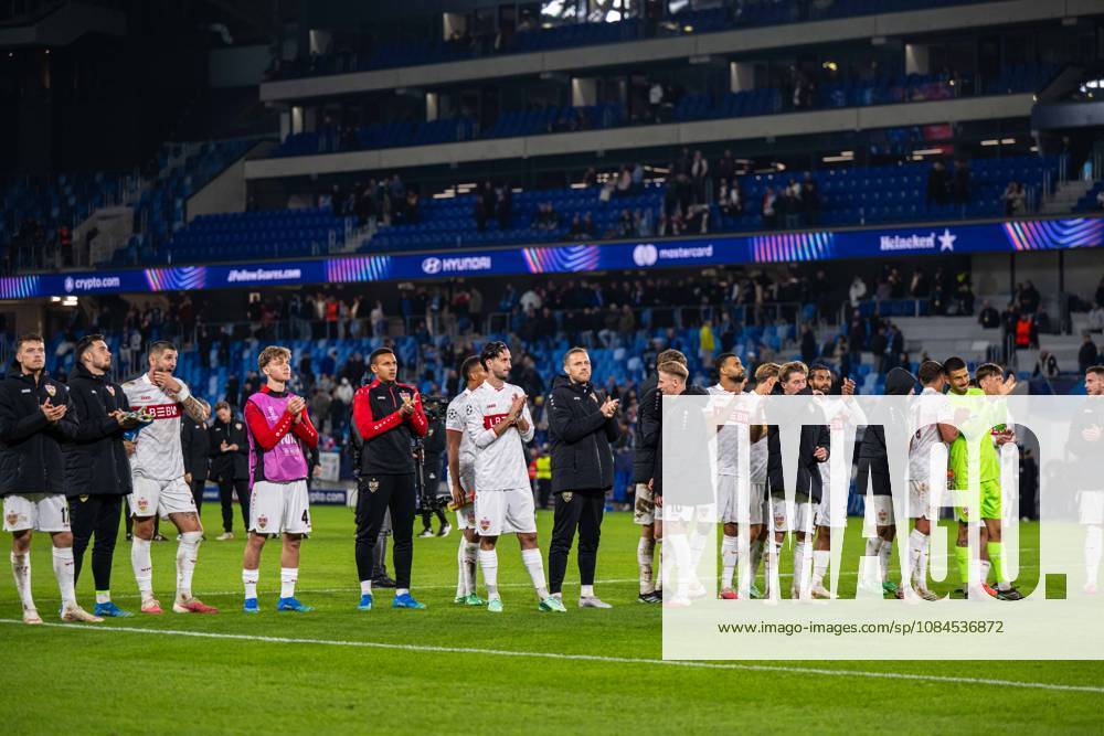VFB Stuttgart players a win celebrates during UEFA Champions league match , SK Slovan Bratislava - VFB Stuttgart , 14. october 2026, Tehelne pole Stadium, Bratislava, Slovakia
