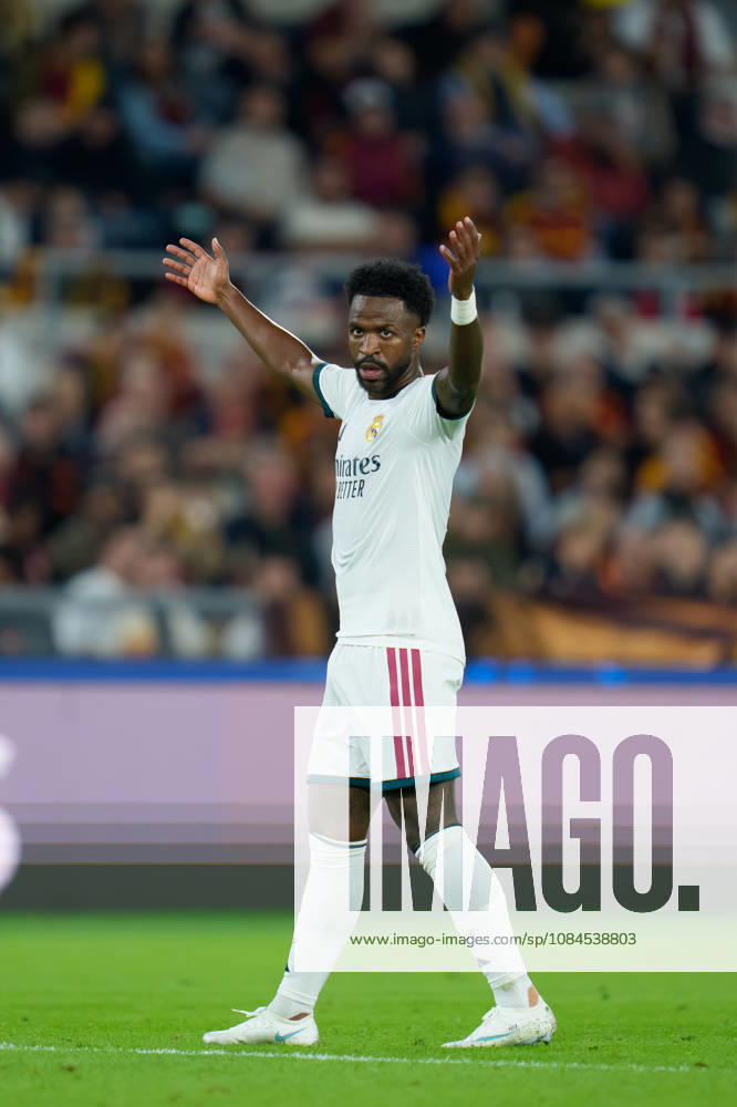 AS Roma v Real Madrid C.F. - UEFA Champions League 2026 27 League Phase MD2 Vinicius Junior of Real Madrid CF reacts during the AS Roma v Real Madrid C.F. - UEFA Champions League 2026 27 League Phase MD2 at Stadio Olimpico on October 14, 2026 in Rome, Italy Rome Stadio Olimpico Lazio Italy