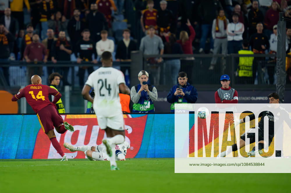 AS Roma v Real Madrid C.F. - UEFA Champions League 2026 27 League Phase MD2 Donyell Malen of AS Roma scores second goal during the AS Roma v Real Madrid C.F. - UEFA Champions League 2026 27 League Phase MD2 at Stadio Olimpico on October 14, 2026 in Rome, Italy Rome Stadio Olimpico Lazio Italy