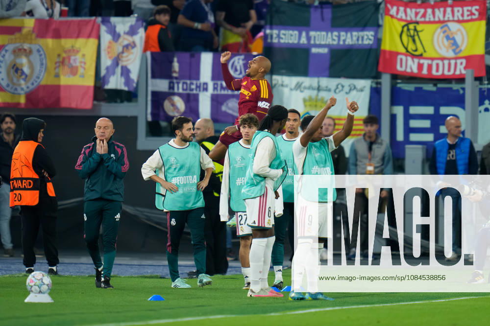 AS Roma v Real Madrid C.F. - UEFA Champions League 2026 27 League Phase MD2 Donyell Malen of AS Roma celebrates after scoring second goal during the AS Roma v Real Madrid C.F. - UEFA Champions League 2026 27 League Phase MD2 at Stadio Olimpico on October 14, 2026 in Rome, Italy Rome Stadio Olimpico Lazio Italy