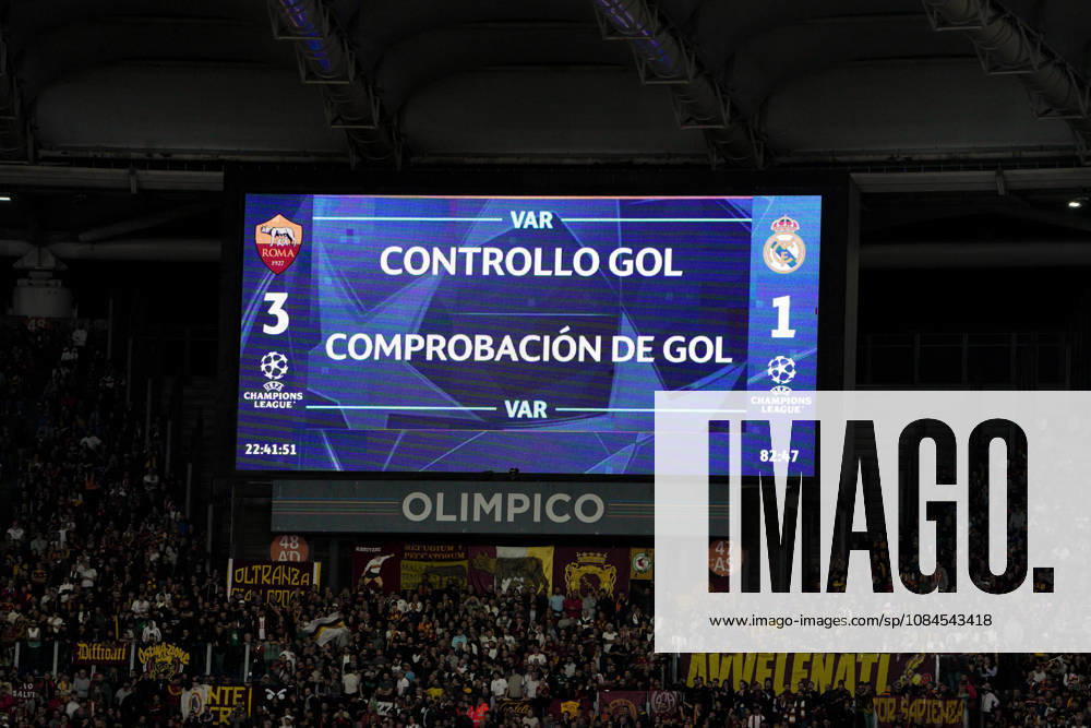 IPA89697110 - VAR review during the AS Roma vs. Real Madrid UEFA Champions League soccer match in Rome, Italy, on October 14, 2026