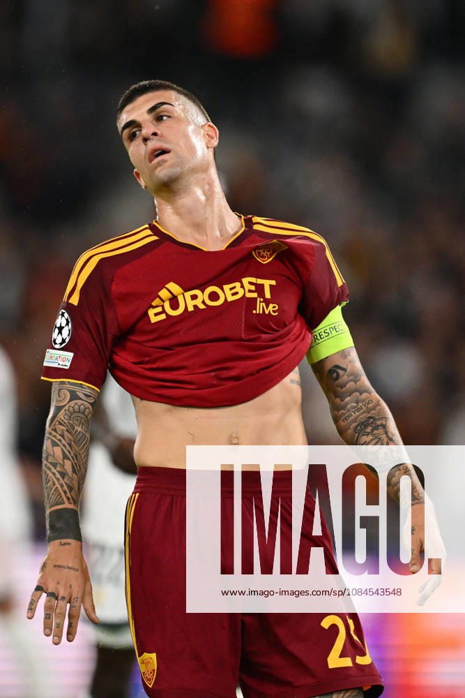 SOCCER - UEFA Champions League - AS Roma vs. Real Madrid Photo by IPA ABACAPRESS.COM89696674 - Gianluca Mancini of A.S. Roma is in action during the UEFA Champions League Matchday 2 soccer match between A.S. Roma and Real Madrid C.F. at the Olympic Stadium on October 14, 2026, in Rome, Italy. Rome Italy