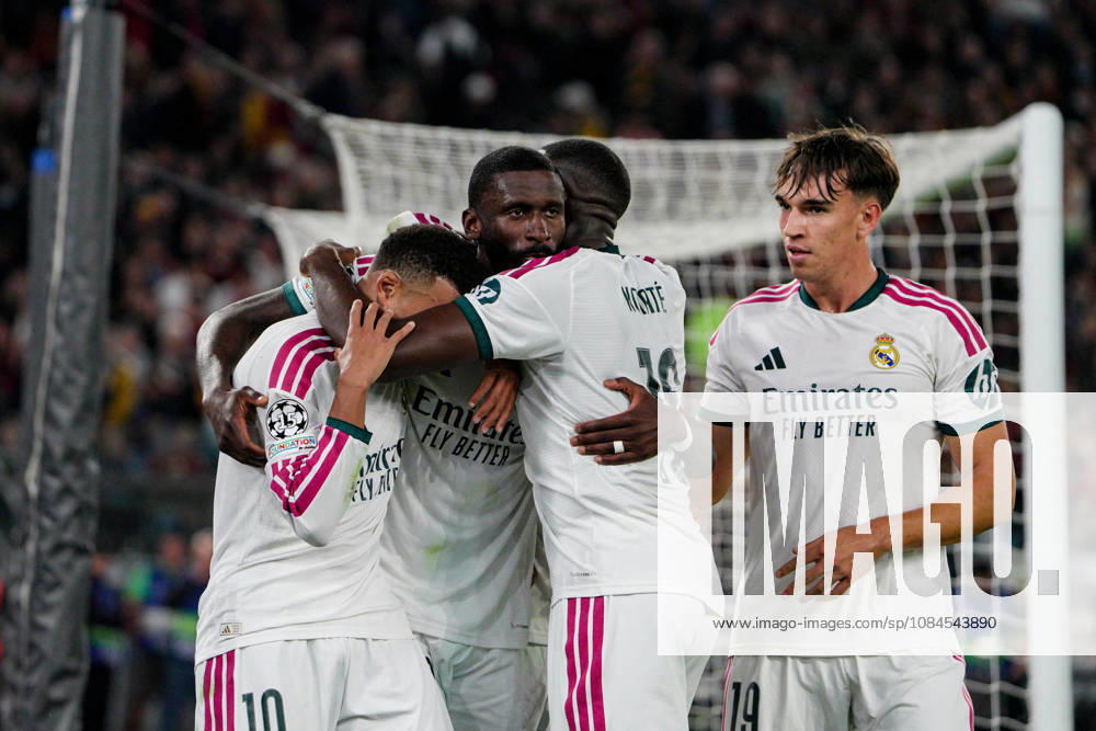 SOCCER - UEFA Champions League - AS Roma vs. Real Madrid Photo by IPA ABACAPRESS.COM89697300 - Ibrahima Konate of Real Madrid, Carlos Espi of Real Madrid, and Antonio Rudiger of Real Madrid during the AS Roma vs. Real Madrid UEFA Champions League soccer match in Rome, Italy, on October 14, 2026 Rome Italy