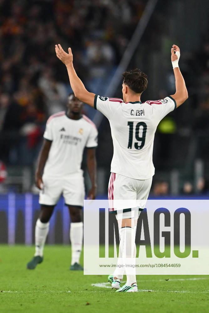 SOCCER - UEFA Champions League - AS Roma vs. Real Madrid Photo by IPA ABACAPRESS.COM89697128 - Carlos Espi of Real Madrid C.F. celebrates after scoring the goal that made the score 3-2 during the UEFA Champions League Matchday 2 soccer match between A.S. Roma and Real Madrid C.F. at the Olympic Stadium on October 14, 2026, in Rome, Italy. Rome Italy