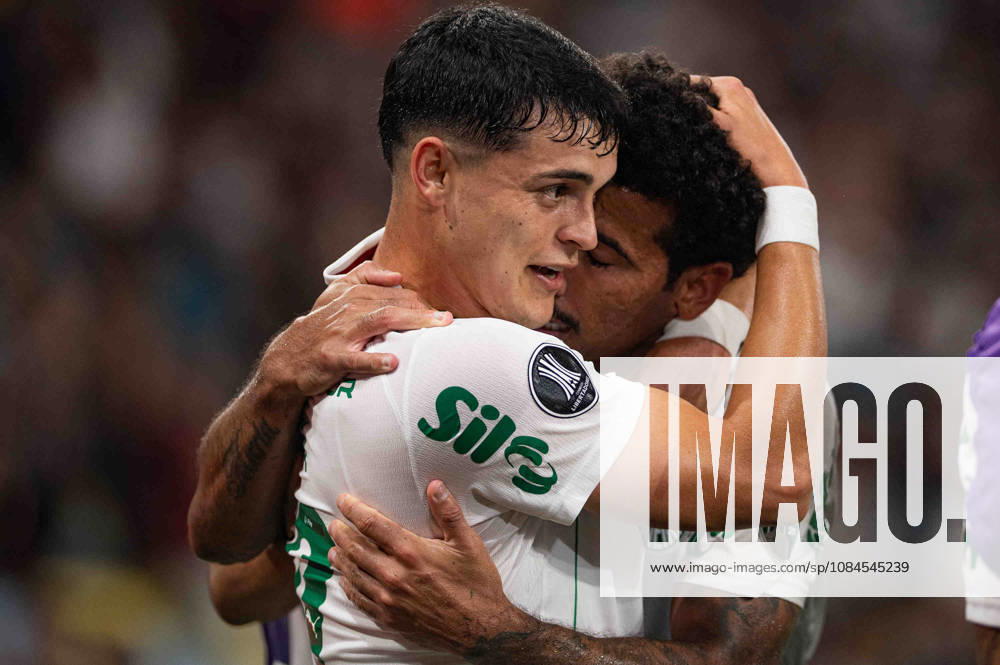 Ramón Sosa of Palmeiras celebrates after the team s second goal during a Copa CONMEBOL Libertadores semi-final first leg match between Fluminense and Palmeiras at Maracana Stadium on October 14, 2026 in Rio de Janeiro, Brazil (Photo by Riquelve Nata Sports Press Photo SPP)