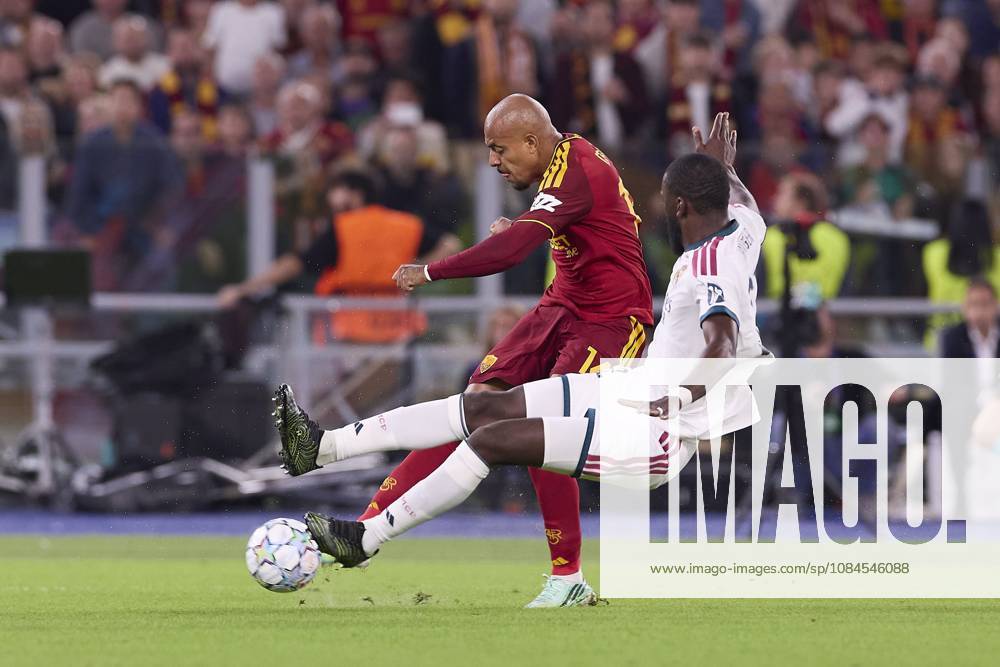 UEFA Champions League 2026 2027 - AS Roma vs Real Madrid CF in Rome, Italy - 14 Oct 2026 Donyell Malen (AS Roma) and Antonio Rudiger (Real Madrid CF) are seen in action during the UEFA Champions League 2026 2027 match between AS Roma and Real Madrid CF. Final score: AS Roma 3-4 Real Madrid CF. Rome Italy