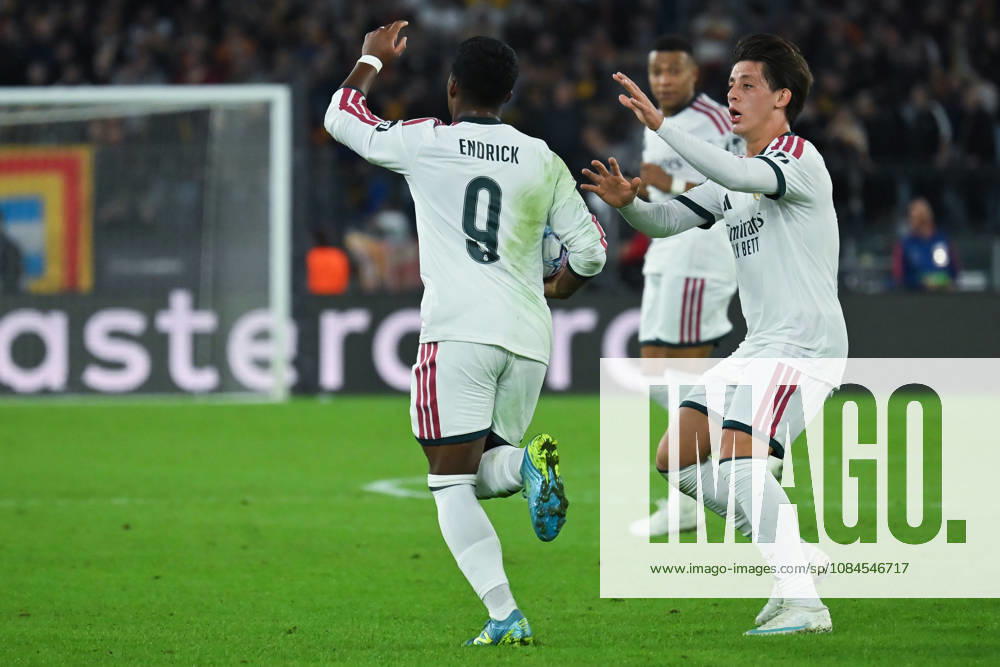 2026,Roma-Real Madrid Endrick of Real Madrid celebrates scoring his goal during the Champions League match Championship phase Matchday 2 Roma-Real Madrid at the Stadio Olimpico. Rome (Italy), October 14, 2026Imago-Images Emmefoto