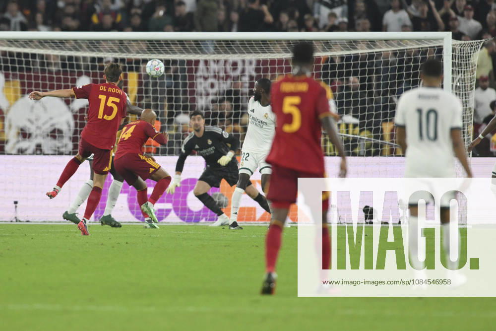 2026 Uefa Champions League 2026- 2027 Roma v Real Madrid Oct 14 14 Oct 2026; Olimpico stadium, Roma, Italy; Uefa Champions League 2026- 2027 ; Roma versus Real Madrid; Marten de Roon of Roma shoots and scores the goal for 1-0 Roma Lazio Italy