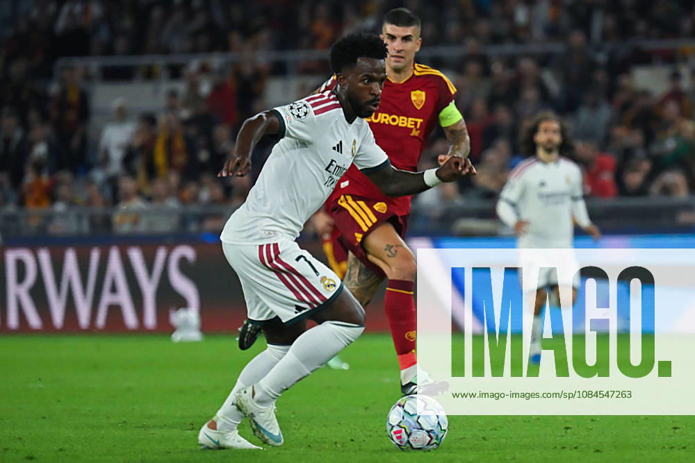 IPA89702957 - Vinicius Junior of Real Madrid during the Champions League group stage Matchday 2 game between Roma and Real Madrid at the Stadio Olimpico. Rome (Italy), October 14, 2026 Mattia Vian