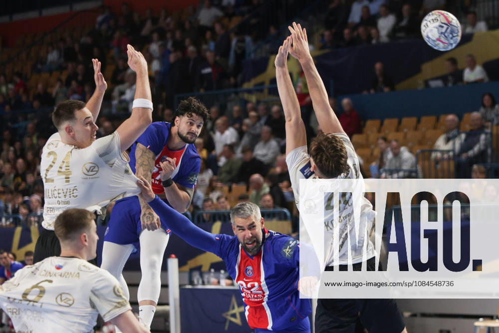 (261015) -- CELJE, Oct. 15, 2026 -- Elohim Prandi (top C) of Paris Saint-Germain shoots the ball during the European Handball Federation (EHF) Champions League match between RK Celje Pivovarna Lasko and Paris Saint-Germain at Zlatorog Sports Hall in Celje, Slovenia, Oct.14, 2026. (Photo by Xinhua) (SP)SLOVENIA-CELJE-HANDBALL-EHF CHAMPIONS LEAGUE-RK CELJE PIVOVARNA LASKO VS PARIS SAINT-GERMAIN ZeljkoxStevanic