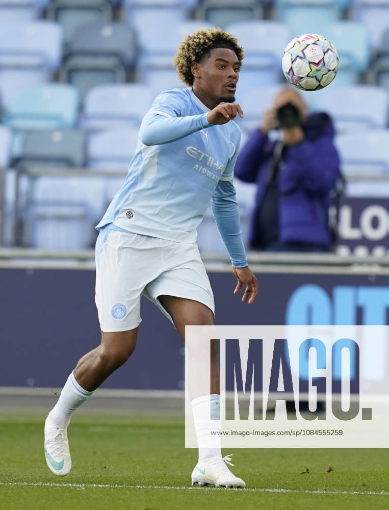 Manchester, England, 14th October 2026. Floyd Samba of Manchester City during the Manchester City U19 vs Paris St Germain U19 UEFA Youth League match at the Academy Stadium, Manchester. Picture credit should read: Andrew Yates Sportimage . SPI_029_AY_MAN_CITY_PSG_YOUTH SPI-5068-0029