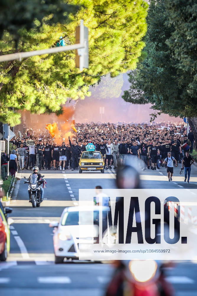 Corteo of Torcida, supporters of Hajduk Split Toricida, supporters of Hajduk Split, on their way to Poljud Stadium ahead of the UEFA Conference League match between HNK Hajduk Split and Ajax, in Split, Croatia, on October 15, 2026. IvanaxIvanovic PIXSELL