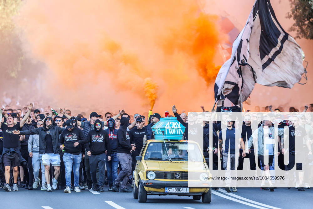 Corteo of Torcida, supporters of Hajduk Split Toricida, supporters of Hajduk Split, on their way to Poljud Stadium ahead of the UEFA Conference League match between HNK Hajduk Split and Ajax, in Split, Croatia, on October 15, 2026. IvanaxIvanovic PIXSELL