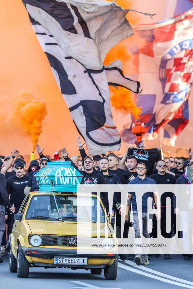 Corteo of Torcida, supporters of Hajduk Split Toricida, supporters of Hajduk Split, on their way to Poljud Stadium ahead of the UEFA Conference League match between HNK Hajduk Split and Ajax, in Split, Croatia, on October 15, 2026. IvanaxIvanovic PIXSELL