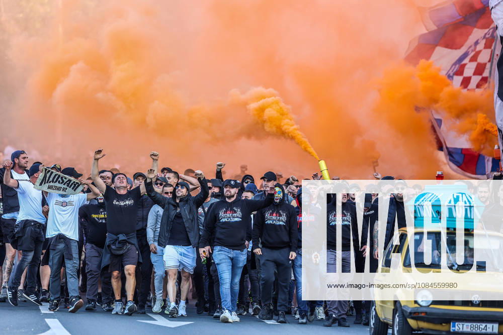 Corteo of Torcida, supporters of Hajduk Split Toricida, supporters of Hajduk Split, on their way to Poljud Stadium ahead of the UEFA Conference League match between HNK Hajduk Split and Ajax, in Split, Croatia, on October 15, 2026. IvanaxIvanovic PIXSELL