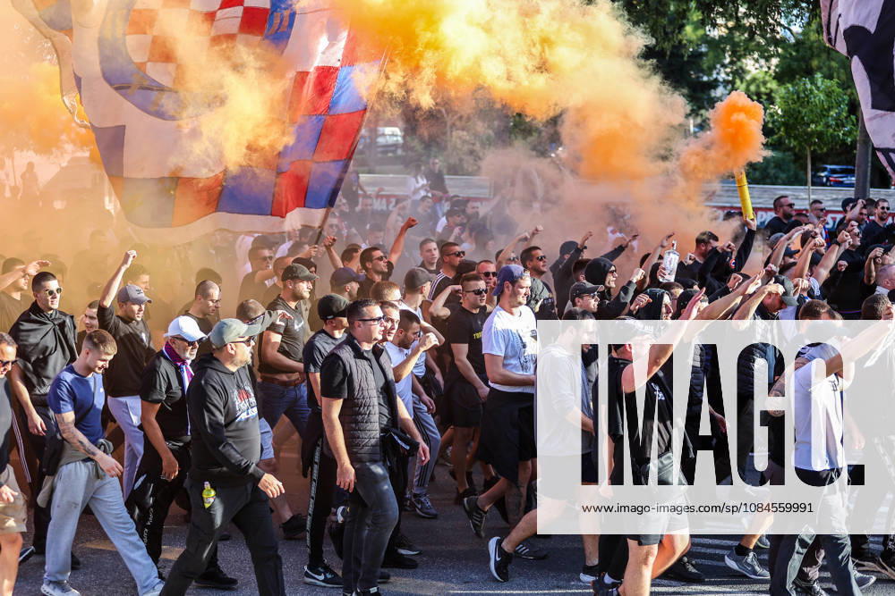 Corteo of Torcida, supporters of Hajduk Split Toricida, supporters of Hajduk Split, on their way to Poljud Stadium ahead of the UEFA Conference League match between HNK Hajduk Split and Ajax, in Split, Croatia, on October 15, 2026. IvanaxIvanovic PIXSELL