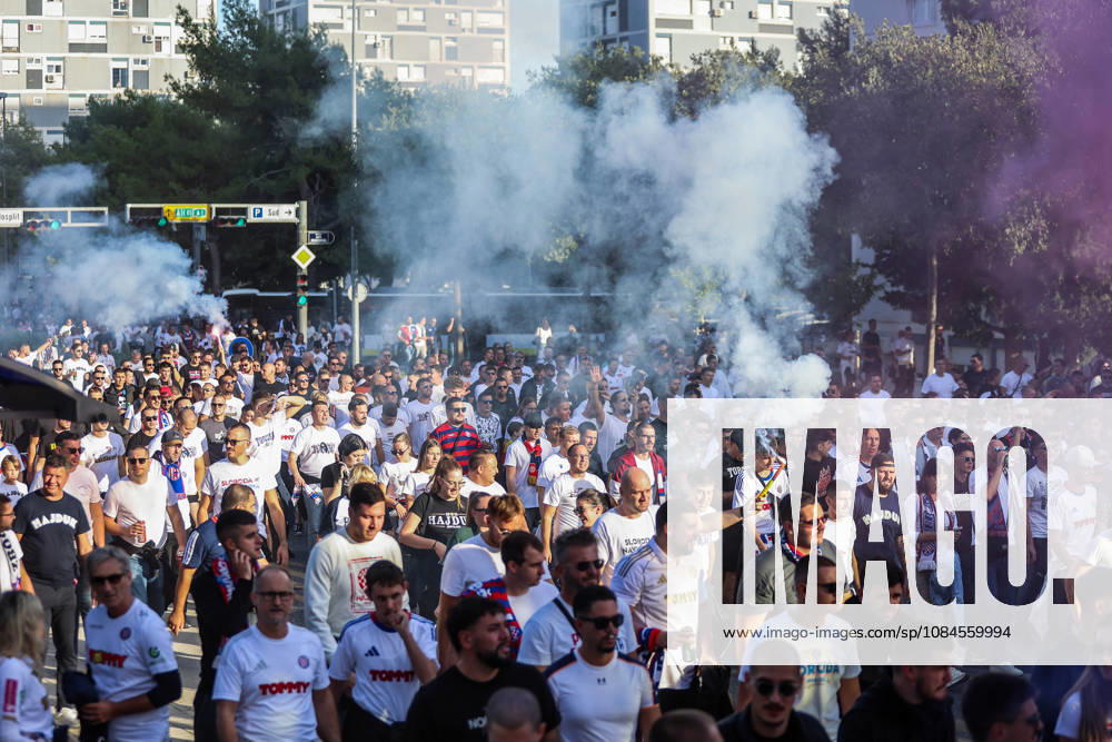 Corteo of Torcida, supporters of Hajduk Split Toricida, supporters of Hajduk Split, on their way to Poljud Stadium ahead of the UEFA Conference League match between HNK Hajduk Split and Ajax, in Split, Croatia, on October 15, 2026. IvanaxIvanovic PIXSELL