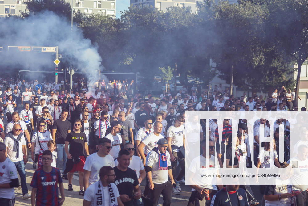 Corteo of Torcida, supporters of Hajduk Split Toricida, supporters of Hajduk Split, on their way to Poljud Stadium ahead of the UEFA Conference League match between HNK Hajduk Split and Ajax, in Split, Croatia, on October 15, 2026. IvanaxIvanovic PIXSELL