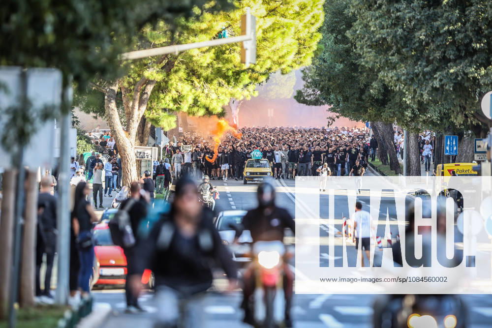 Corteo of Torcida, supporters of Hajduk Split Toricida, supporters of Hajduk Split, on their way to Poljud Stadium ahead of the UEFA Conference League match between HNK Hajduk Split and Ajax, in Split, Croatia, on October 15, 2026. IvanaxIvanovic PIXSELL