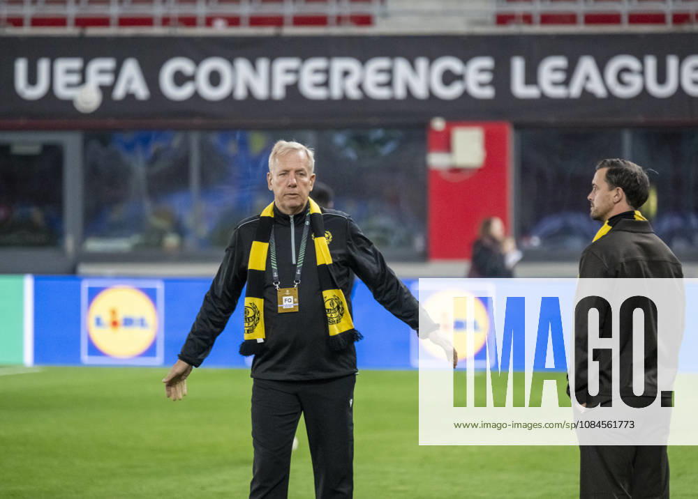 HELSINGBORG 2026-10-15 Sports director Hasse Larsson and club manager Jacob Lennartsson before the UEFA Conference League match between Mjällby AIF and Inter Club dEscaldes at Olympia in Helsingborg on Thursday, October 15, 2026. HELSINGBORG SWEDEN