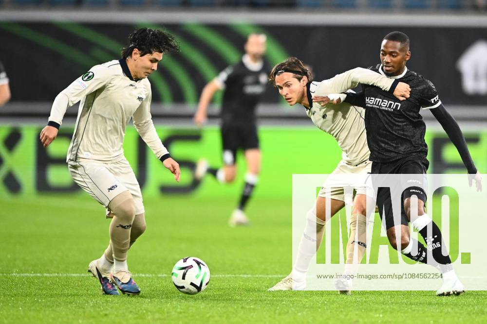 KAA Gent v AGF Aarhus - UEFA Conference League GENT, BELGIUM - OCTOBER 15 : Balikwisha Michel-Ange forward of KAA Gent, Eric Kahl of AGF Aarhus during the UEFA Conference League 2026 27 League Phase matchday 1 match between KAA Gent and AGF Aarhus on October 15, 2026 in Gent, Belgium, 15 10 2026 Gent Belgium