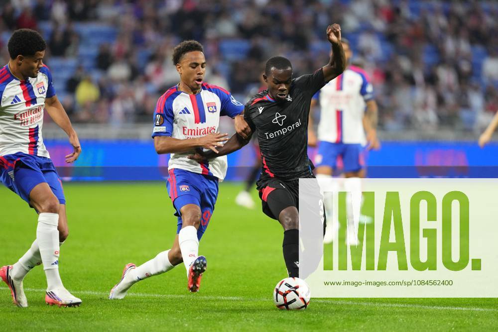 Tyrick Mitchell of Crystal Palace takes on Noah Nartey of Lyon Lyon v Crystal Palace, UEFA Europa League, Football, Groupama Stadium, Lyon, France - 15 Oct 2026Lyon Groupama Stadium France