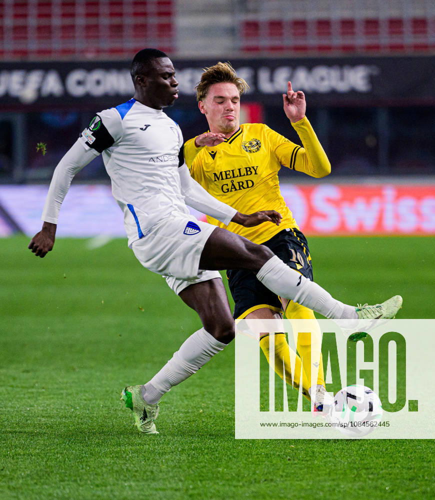 Sol Sidibe of Inter Club d Escaldes and Jeppe Kjaer of Mjällby during the UEFA Conference League football match between Mjällby and Inter Club d Escaldes on October 15, 2026 in Helsingborg. Photo: Christoffer Borg Mattisson BILDBYRÅN COP 261 CB0562 fotboll football soccer fotball uefa conference league conference league mjällby in bbeng fotboll football soccer fotball uefa conference league conference league mjällby in bbeng