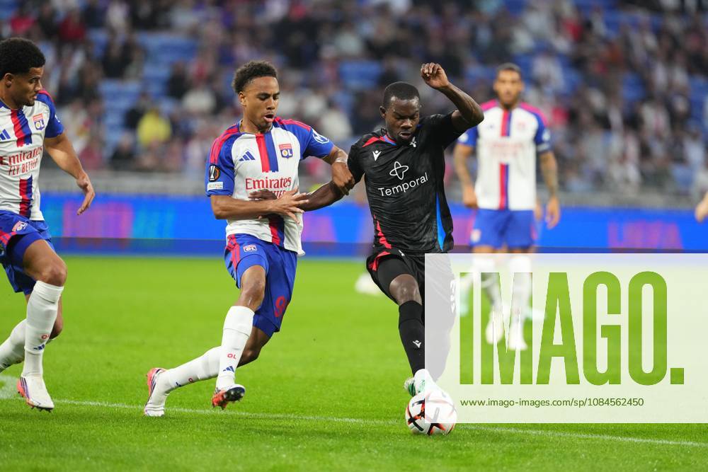 Tyrick Mitchell of Crystal Palace takes on Noah Nartey of Lyon Lyon v Crystal Palace, UEFA Europa League, Football, Groupama Stadium, Lyon, France - 15 Oct 2026Lyon Groupama Stadium France