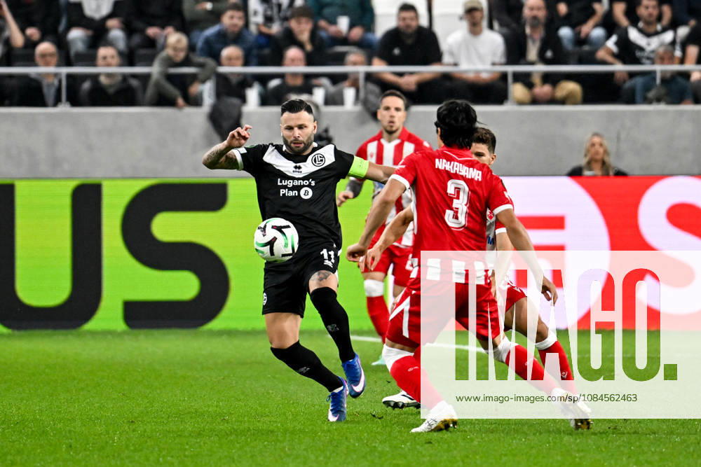 Renato Steffen of FC Lugano in action against Yuta Nakayama of FK Crvena Zvezda during the UEFA Conference League 2026 27 League Phase MD1 match between FC Lugano and FK Crvena Zvezda at Lugano Arena on October 15, 2026 in Lugano, Switzerland. Lugano Lugano Arena Ticino Switzerland