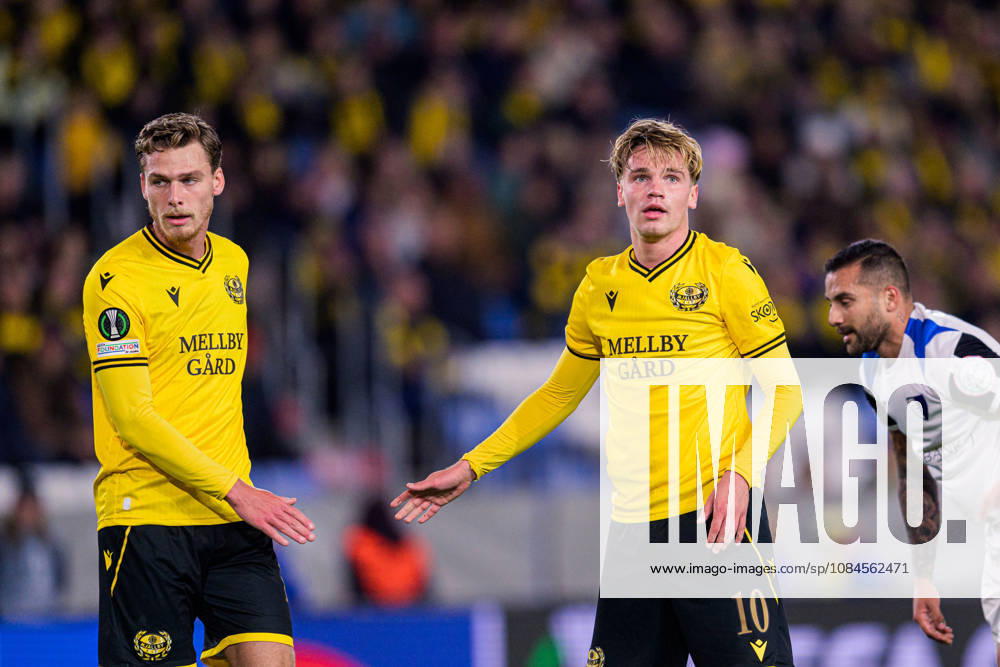 Villiam Granath and Jeppe Kjaer of Mjällby during the UEFA Conference League football match between Mjällby and Inter Club d Escaldes on October 15, 2026 in Helsingborg. Photo: Christoffer Borg Mattisson BILDBYRÅN COP 261 CB0562 fotboll football soccer fotball uefa conference league conference league mjällby in bbeng fotboll football soccer fotball uefa conference league conference league mjällby in bbeng