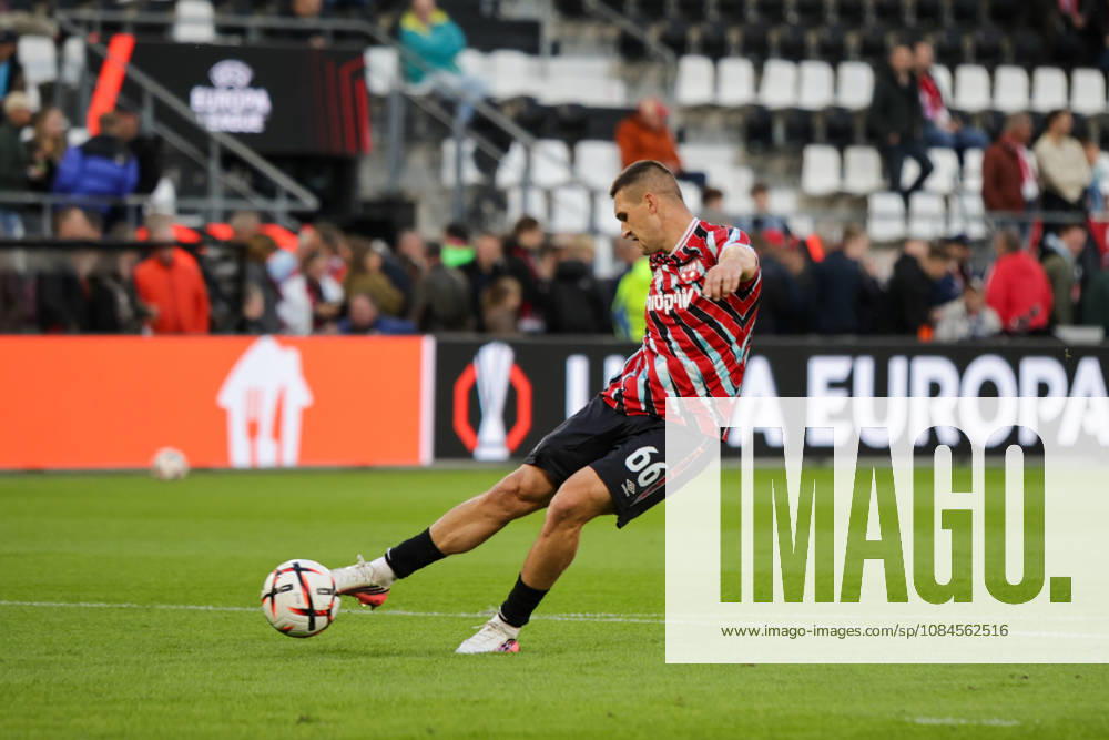 15th October 2026; AFAS Stadion, Alkmaar, Netherlands; UEFA Europa League Football, AZ Alkmaar versus Hapoel Beer Sheva; Igor Zlatanovic of Hapoel Beer Sheva shoots at goal during warm up AnthonyxBenoit